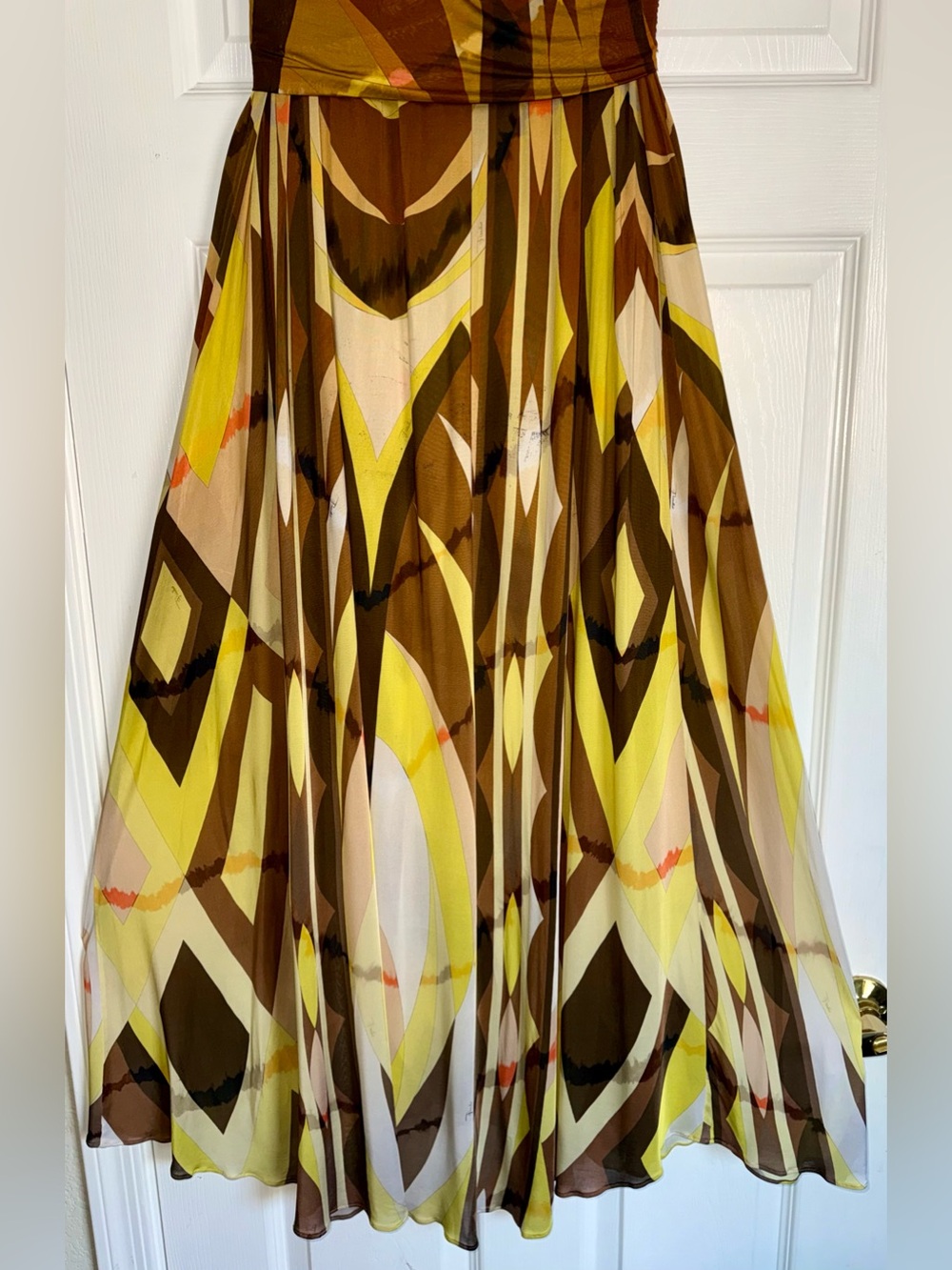 EMILIO PUCCI Brown Yellow Geometric Crossover Strapless Flowy Maxi 44 US 10 Y2K - Picture 9 of 16